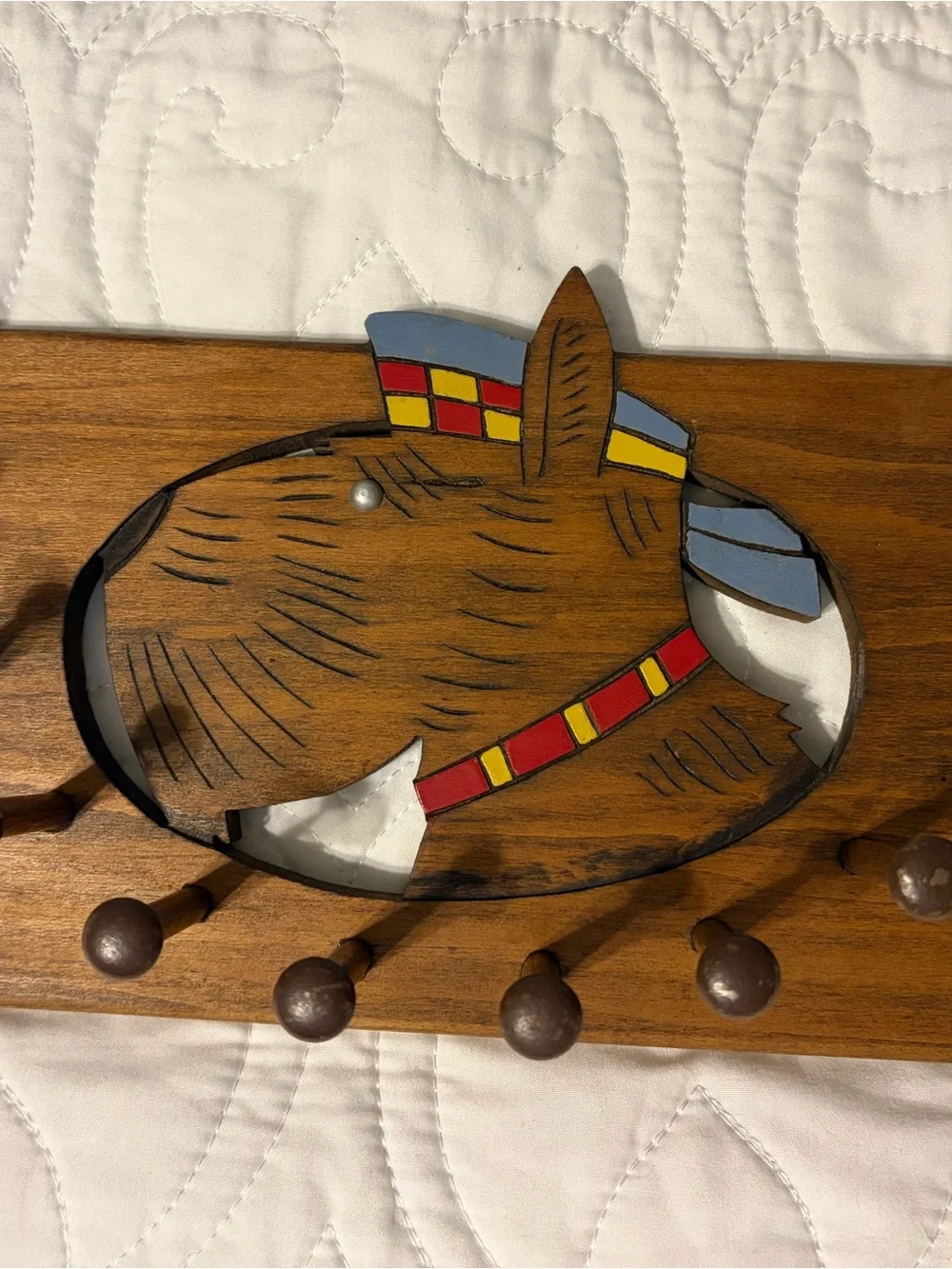 Vintage Wooden Scottish Dog Wall Hook - Belt/Tie Organizer-